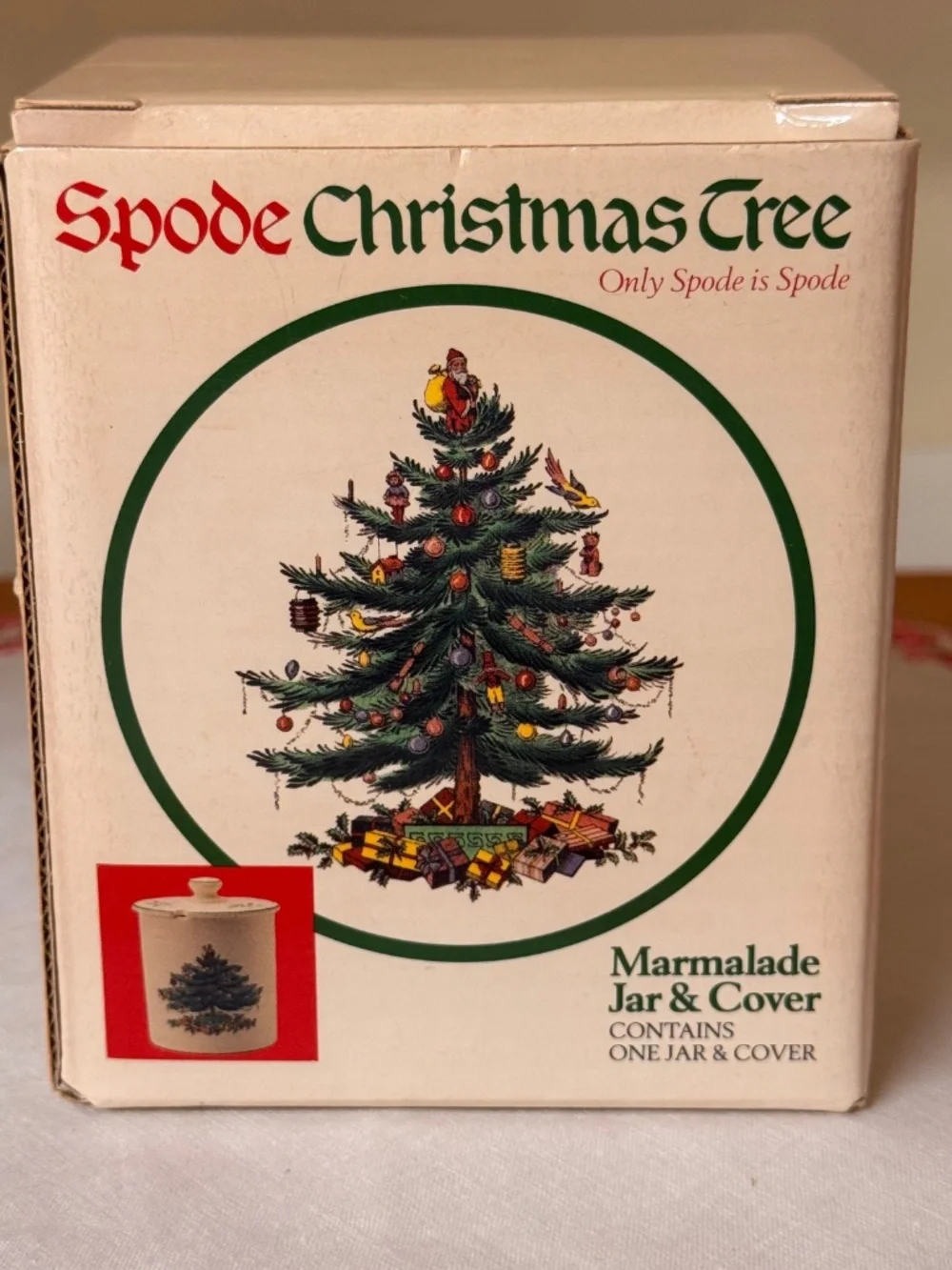Vintage 1980's SPODE CHRISTMAS TREE Porcelain Marmalade Jar with Lid  New in Box